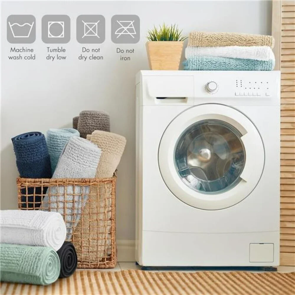 Grey Cotton Bath Mat 21x34 Reversible Plush Bathroom Rug Soft Absorbent Quick Dr